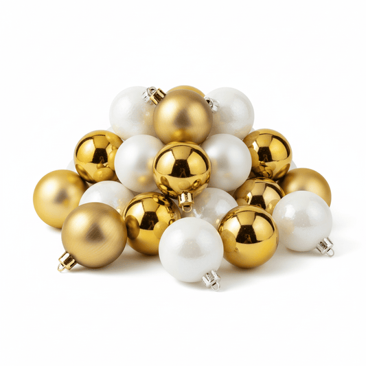Kit 48 Boules & Décorations Incassables – Or & Blanc – Noël Premium